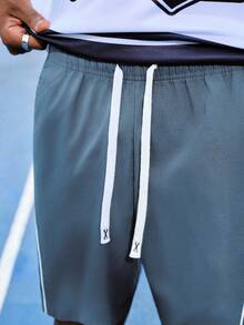 EVRINFINITE Men's Blue Woven Loose Fit Athletic Shorts, Casual, Streetwear, Drawstring, Pocket, Summer, Short Pants, Lightweight, Breathable, Cool, Comfortable Matching Couple - Blue - View 7