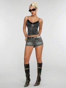 Jeanoix Street Style Low Waist Denim Shorts - Grey - View 7