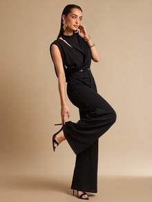 Silquee Women's Elegant Backless Jumpsuit For Commuting, Solid Color, Summer - Black - View 2