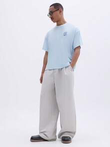 SUMWON Men's Light Blue Boxy Fit Crew Neck Short Sleeve T-Shirt With Back Graphic Print Design Casual Streetwear Style - Blue - View 3