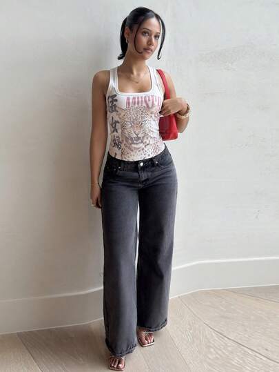 LHSEPT 女士吊带背心，修身印花背心，适合节日、派对、Y2K情人节度假，优雅春夏风格