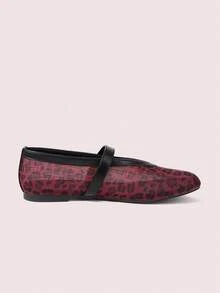 Rosivie Women's Casual Leopard Print Buckle Design Flat Loafers, Versatile For Daily Wear - Burgundy - View 3