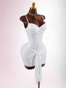 Amplova Women's Raspberry Purple 2 Pieces Sexy Avant-Garde Vacation Outfit, Includes Camisole And Wrap Hem - White - View 5