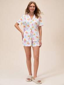 EURMUSE Cute Floral Print Button Detailed Relaxing Pijama Set - Multicolor - View 6