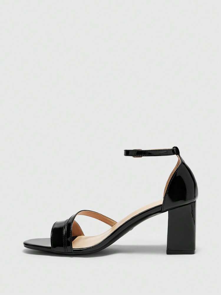 CUCCOO BIZCHIC Women Shoes Classic Fashion Simple Black Patent Leather Thick Heel Sandals, Thin Belt Combination, Commuting Versatile High Heels Sexy And Elegant Wear Spring Shoes