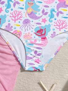 Sparklyn 少女卡通印花连体泳衣，带裙摆，适合游泳、度假、夏季海滩 - 彩色 - 查看 6