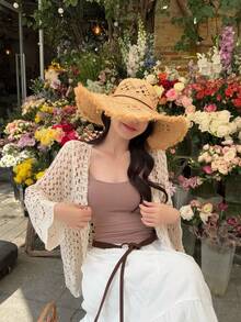 DAZY Áo khoác cardigan mỏng tay dài kiểu Hàn Quốc dành cho nữ, chất liệu lưới, thích hợp cho kỳ nghỉ. - Màu be - Xem 4