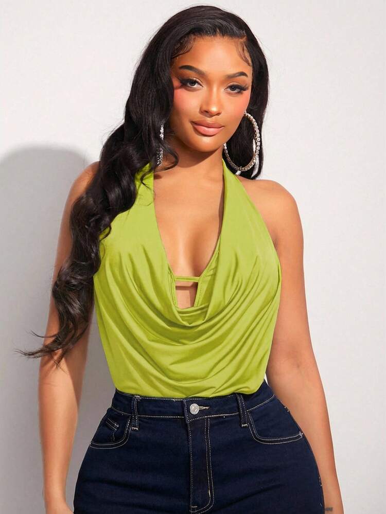 SHEIN SXY レディース 深Vネック バックレス ホルターネック ボディ