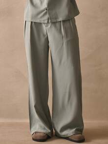 Musero 宽松修身时尚重褶西裤，隐形拉链，春夏必备下装 - 軍綠色 - 查看 5