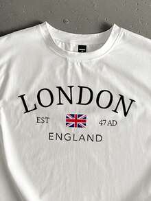 StoneGrade London England Flag Letter Graphic Print Cropped Loose Fit Tank Top, Fashionable Casual Tank Top For Men, Suitable For Dating, Party, Couple Gift For Boyfriend - White - View 2