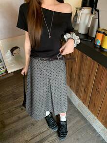 DAZY 女士波点休闲百搭约会外出A字裙 - 灰色 - 查看 5