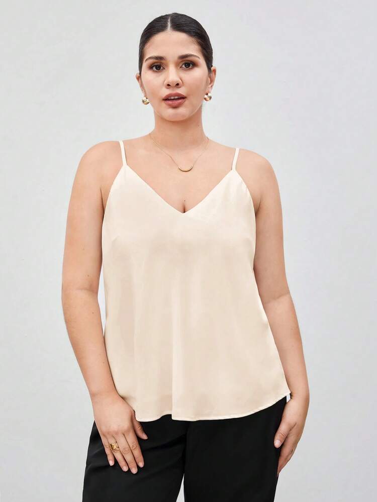 SHEIN Maija Plus Size Women Casual Versatile Date Night Camisole Top St Patrick's Day Women Easter Summer Easter Women Party Top Beach Summer Holiday Each Vacation For Women Summer For Women Going Out Graduation Graduation Casual Casual Blouses For Women, Summer Tops Wholesale Clothing Cami Tops For Women Women's Tops For Summer Cami Top Curve