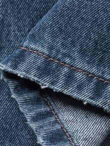 DAZY 女士口袋纽扣五角星刺绣图案休闲百搭日常穿着阔腿牛仔裤 - 中等水洗藍 - 查看 7