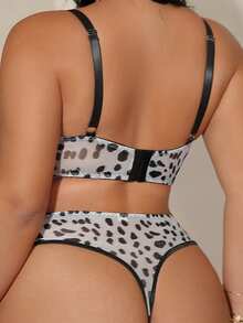 Bare Chapter 2pcs Plus Size Lace Patchwork Lingerie Set Plus Size Lingerie Curve Lingerie Set Cheetah Print Lingerie Set Leopard Print Lingerie Set Matching Bra And Panties Set - Black and White - View 2