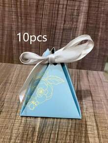 Hộp quà giấy 10/20 chiếc kèm ruy băng, họa tiết hoa kim loại tinh tế màu xanh lam dùng làm quà tặng cho tiệc cưới - Màu xanh lam - Xem 7