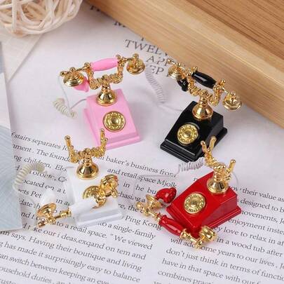 Dollhouse Miniature Phone Model Retro Rotary Telephone For Doll Decor