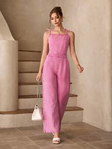 Selenza Women's Loose Casual Wide Leg Jumpsuit, Suitable For Daily Wear - Pink - View 1