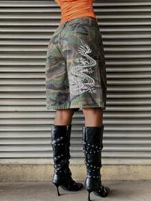 StreetHx 女士迷彩图案口袋宽松百慕大牛仔短裤 - 彩色 - 查看 1
