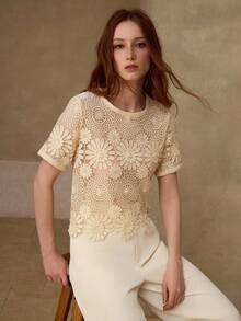 MOTF PREMIUM GUIPURE LACE SHEER TOP - Apricot - View 5