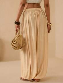 Vesra Women's Solid Color Pleated Casual Versatile Daily Wear Lantern Pants - Apricot - View 2