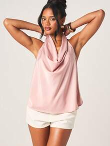 MISSGUIDED Women's Cowl Neck Sleeveless Blouse With Tie Back Detail In Light Pink - Pink - View 1