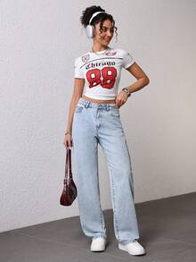 SHEIN EZwear Women's Pocketed Wide Leg Loose Casual Versatile Jeans - Light Wash - View 6