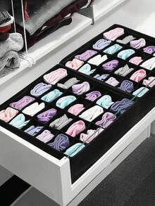 Black 24-Grid Socks Underwear Storage Box - Foldable Fabric Drawer Organizer For Bras Panties Scarf, Space-Saving Wardrobe Closet - Multicolor - View 2