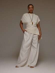 MUSERA Camiseta con cuello en pico, drapeado, fruncido y bajo asimétrico para invierno, Año Nuevo, linda y sexy para salir, fiesta de noche y eventos - Albaricoque - Ver 3