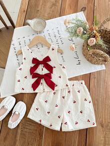 Emery Rose Kids Emery Rose Kids 两件套女童条纹圆领上衣和短裤套装 - 白色 - 查看 6