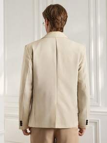 Officeau 男士杏色涤纶西装外套，常规版型，长袖，带口袋，米色，男士西装，男士经典服装，男士时尚西装外套，男士休闲西装，修身款，奶油色西装 - 杏色 - 查看 2