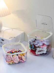 1PC Hair Accessory Storage Box, Transparent Large Capacity Covered Jewelry Box, Girls' Rubber Bands, Headbands, Hair Clips, Hair Ring Classification Box, Elastic Lid Storage Can, Waterproof And Dustproof, Thick And Textured, Suitable For Bathrooms, Bedrooms, Campus Dormitories, Travel - Clear - View 7