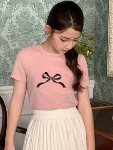 Dazy Kids 少女圆领针织短袖T恤，秋夏季 - 粉色 - 查看 6