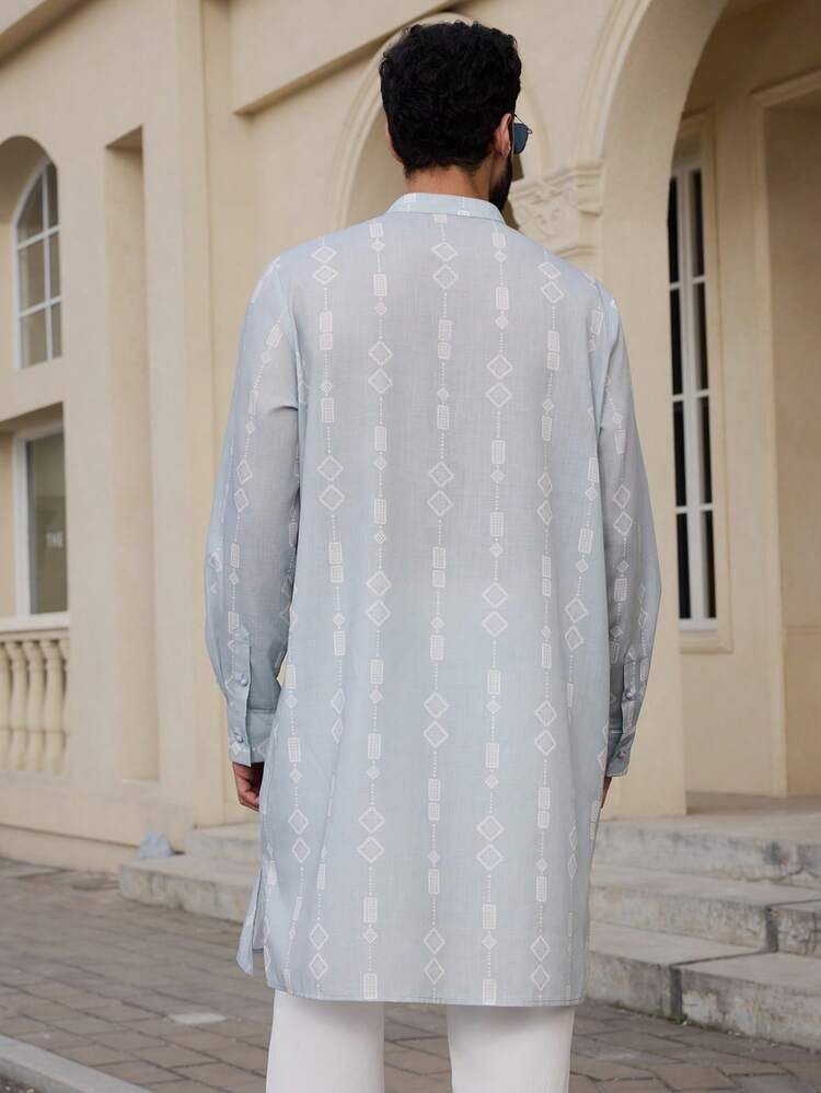 Multi-Color Floral Print Button-Down Long Sleeve Long Shirt For Men, Spring/Summer