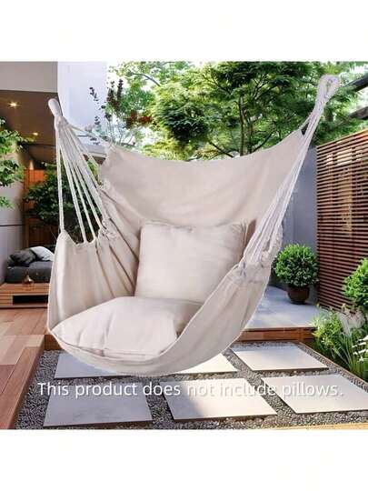 Silla colgante portátil para camping al aire libre - Diseño estilo hamaca, tela ligera y resistente apta para patio trasero, viajes, camping - Negro/Blanco/Gris (Almohada no incluida), Silla de camping, Hamaca colgante