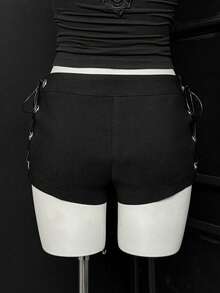 EgrlEra Women's Punk Sexy Lace-Up Shorts - Black - View 2