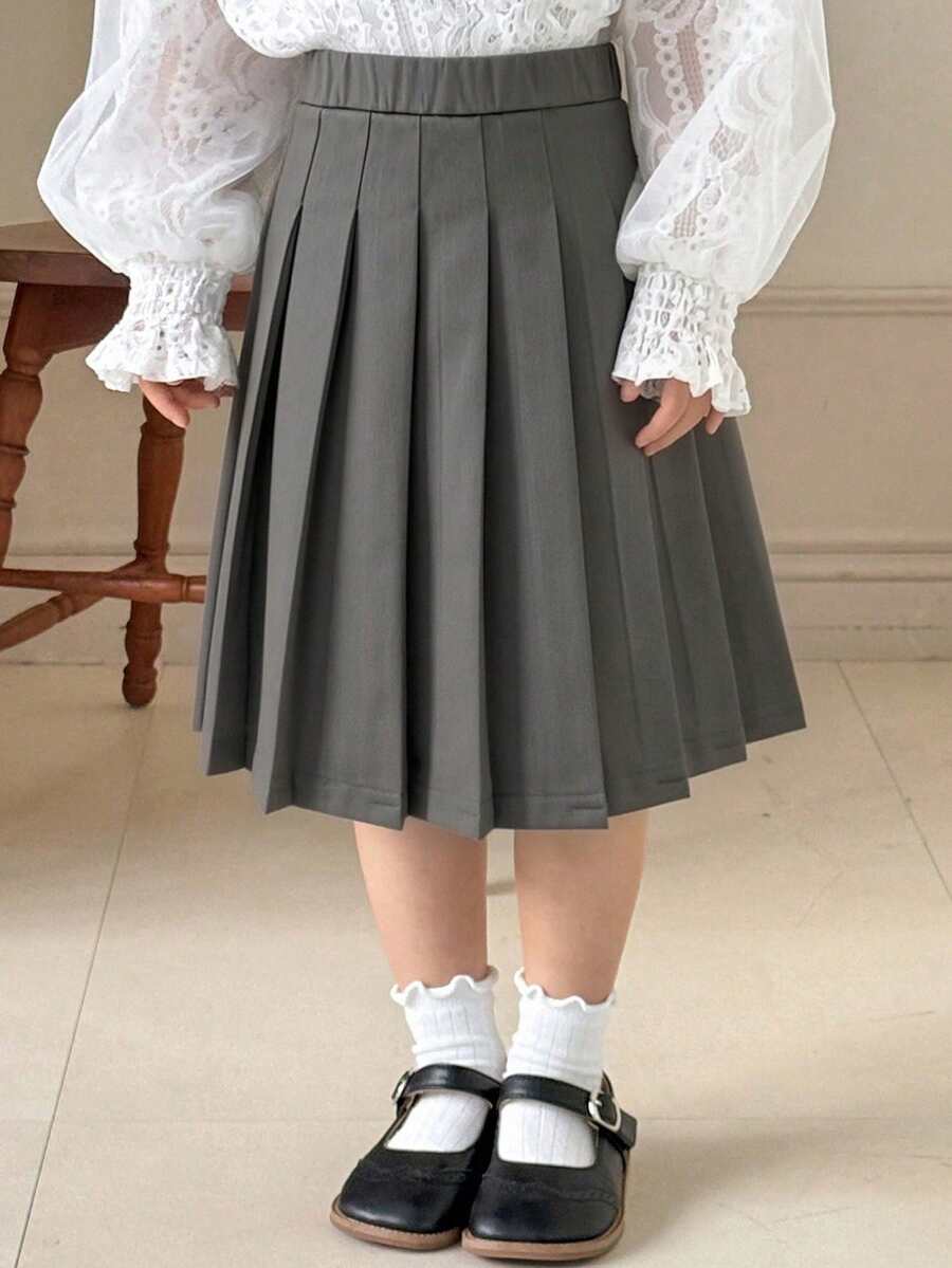 DAZY Young Girls Solid Color Pleated Skirt, Fall Clothes - Grey - View 1