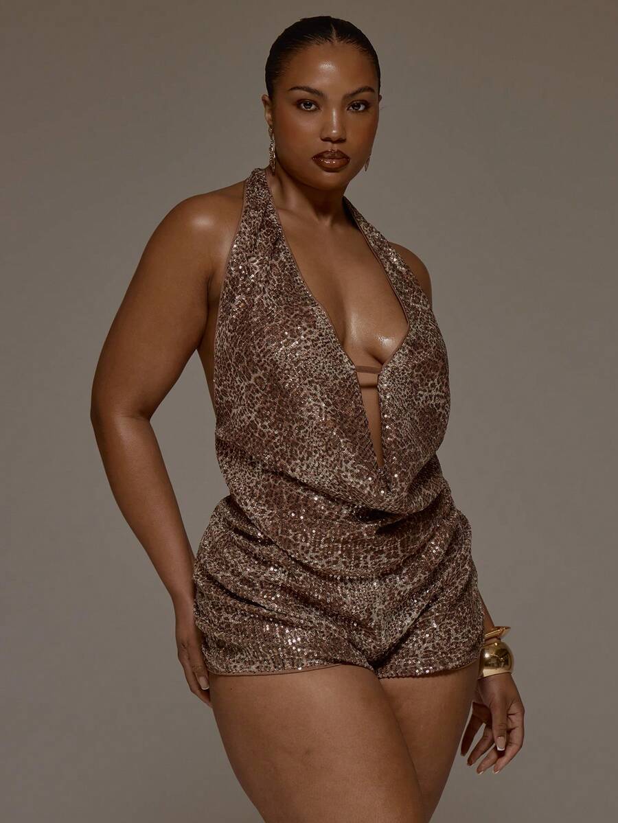 MUSERA Áo kiểu cổ yếm khoét sâu, đính sequin, cỡ lớn, mùa xuân hè, dễ thương, thanh lịch, hẹn hò, dự tiệc, lễ hội, kỳ nghỉ, đi biển, gợi cảm, quyến rũ. - Màu Khaki - Xem 1