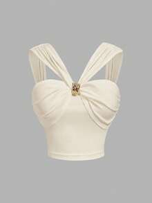 SHEIN MOD 两件套V领金属装饰黑白衬衫，适合返校、度假、派对、下午茶、复古上衣、外出、秋季、优雅、复古风、节日、办公室、工作、返校、机场等场合。 - 彩色 - 查看 6