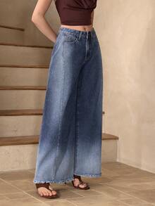 Selenza 女士休闲百搭日常口袋纽扣喇叭裤 - 藍色 - 查看 4