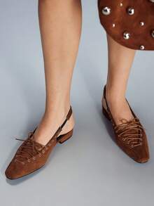 CUCCOO GRLICON Zapatos planos tipo Mary Jane con cordones para mujer - Marrón - Ver 4