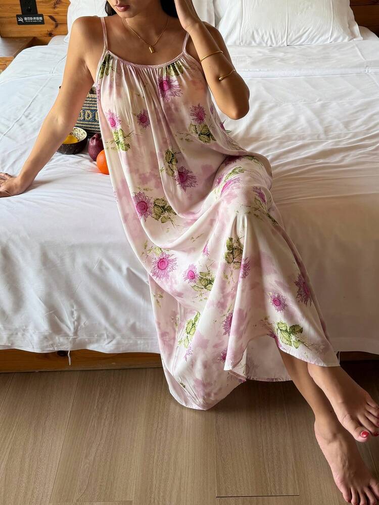 Women's Casual Floral Print Camisole Nightgown For Summer