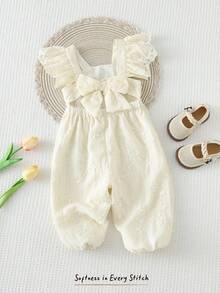 Cozy Pixies 女婴圆领荷叶边无袖收腰连体衣，百搭舒适 - 杏色 - 查看 3