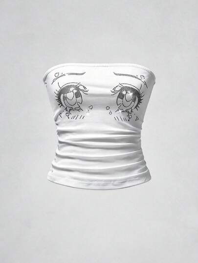 ROMWE Kawaii Cartoon Japanese Style Rhinestone Decor Tight Fitting Bandeau Top