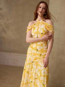 MOTF PREMIUM WOMEN'S ELEGANT RUCHED FLORAL PRINT DRESS - Multicolor - View 4