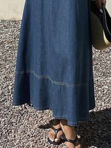 DAZY 女士度假无肩带露背牛仔连衣裙 - 藍色 - 查看 8