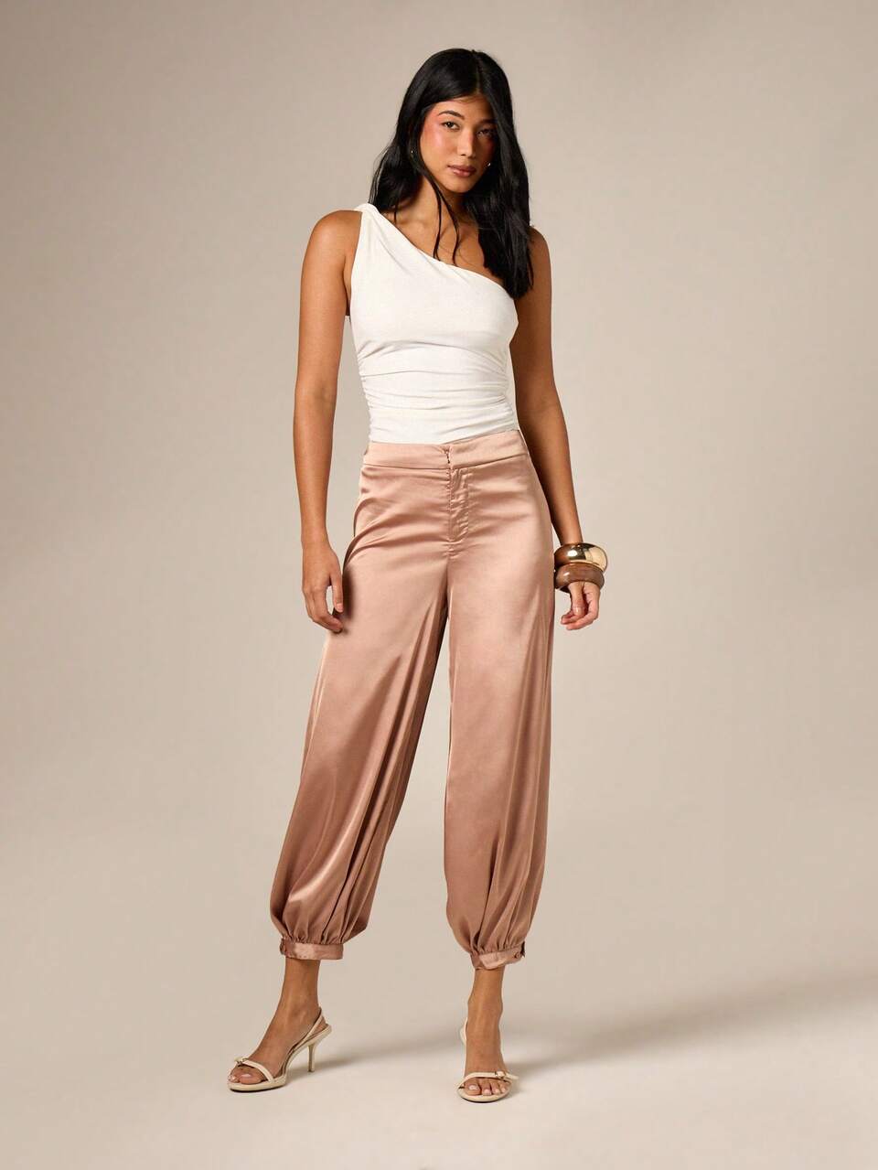 AiiRZ Luxurious Satin Balloon Harem Pants With Elastic Drawstring Waist For Relaxed Everyday Comfort And Versatile Styling