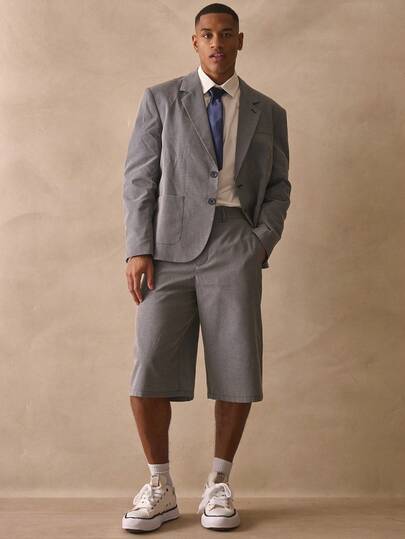 Musero 宽松长款百慕大式格纹纽扣西装裤短裤，剪裁合身，春夏必备时尚短款正装裤