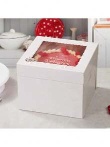 5/10Pcs High Quality Simple Square Cake Boxes With Window, Large Cookie Baking Folding Cardboard Cake Packaging Boxes, For Pastries, Desserts, Candies Packaging, Weddings, Parties, Christmas, Birthdays - White - View 2
