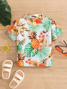 SHEIN 男童假日翻领短袖衬衫 - 彩色 - 查看 2