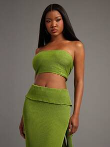 NYA SZN 配套套装（上衣和半裙）上衣：无袖针织抹胸上衣；半裙：高腰修身短款半裙；颜色：绿色；适合节日、圣诞节、新年、复活节、情人节等场合；针织衫；日常休闲女装 - 綠色 - 查看 2